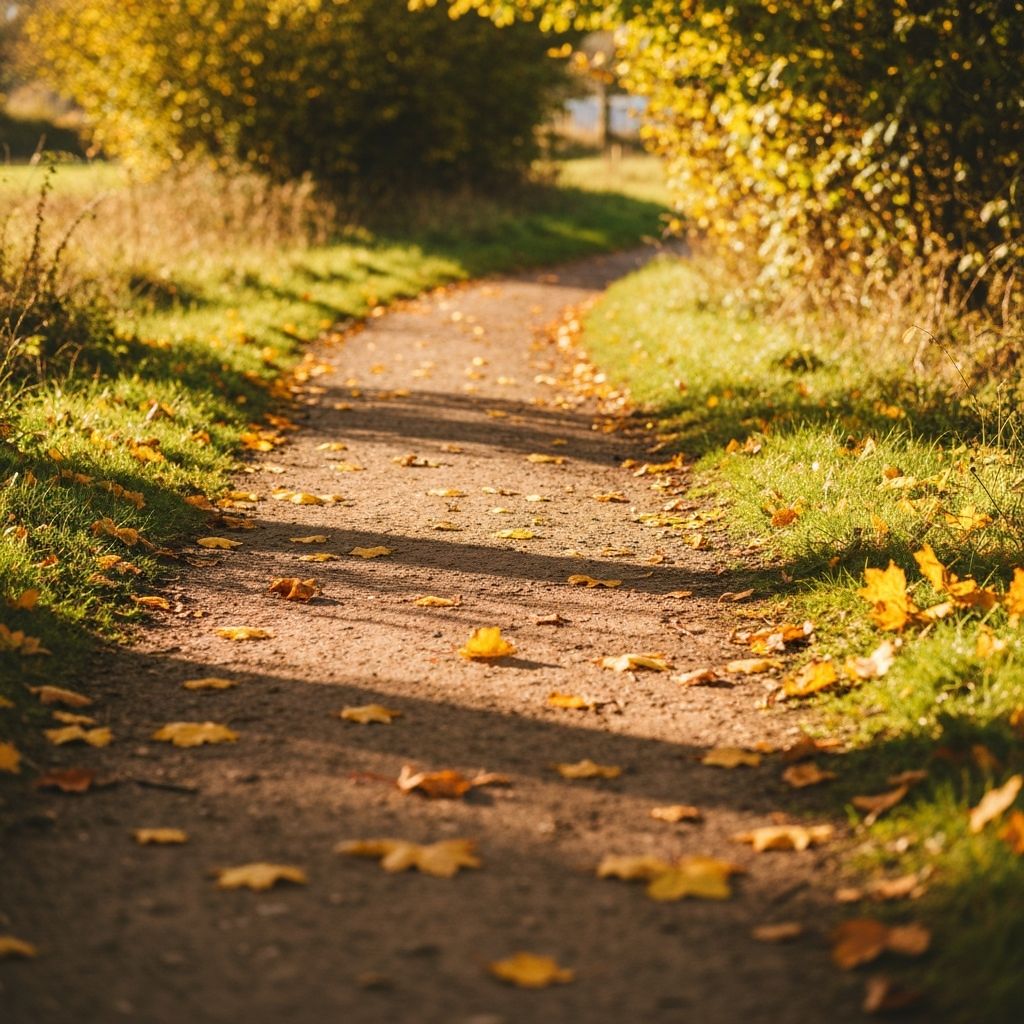 Autumn leaves on walking trail